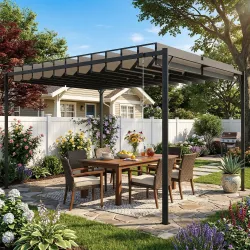Pérgola de Jardín 3x4 m con Protección UPF 50+ Gazebo con Techo Ajustable Estructura de Metal para Exterior Gris... - Ogal.Es