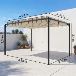 Pérgola de Jardín 3x4 m con Protección UPF 50+ Gazebo con Techo Ajustable Estructura de Metal para Exterior Crema - Ogal.Es