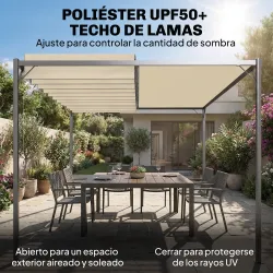 Pérgola de Jardín 3x4 m con Protección UPF 50+ Gazebo con Techo Ajustable Estructura de Metal para Exterior Crema - Ogal.Es