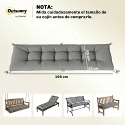 Cojín para Banco Exterior con Correas de Sujeción Protección UV50+ Rebote Lento Interior Exterior 198x65x13 cm Gris - Ogal.Es