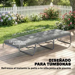 Cojín para Banco Exterior con Correas de Sujeción Protección UV50+ Rebote Lento Interior Exterior 198x65x13 cm Gris - Ogal.Es