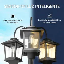 Farola Solar Exterior de Jardín de Aluminio con 3 Cabezales con Encendido/Apagado Automático IP44 40x34,5x188 cm... - Ogal.Es