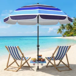 Sombrilla de Playa con Mesa Plegable y Portavasos Ø198 cm Altura Ajustable Inclinación Bolsa de Transporte Multi... - Ogal.Es