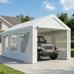 Garaje Exterior para Coche 3x6 m Impermeable de PE Resistente Marco de Acero Galvanizado Altura Ajustable Blanco - Ogal.Es