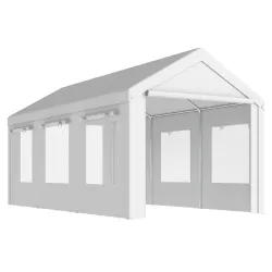 Garaje Exterior para Coche 3x6 m Impermeable de PE Resistente Marco de Acero Galvanizado Altura Ajustable Blanco - Ogal.Es