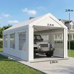 Garaje Exterior para Coche 3x6 m Impermeable de PE Resistente Marco de Acero Galvanizado Altura Ajustable Blanco - Ogal.Es