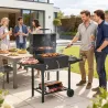 Barbacoa de Carbón con Bandeja Ajustable Estantes Plegables Ruedas Termómetro Tapa Chimenea Ventilaciones y Cesta - Ogal.Es