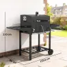 Barbacoa de Carbón con Bandeja Ajustable Estantes Plegables Ruedas Termómetro Tapa Chimenea Ventilaciones y Cesta - Ogal.Es