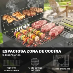 Barbacoa de Carbón con Bandeja Ajustable Estantes Plegables Ruedas Termómetro Tapa Chimenea Ventilaciones y Cesta - Ogal.Es