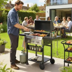 Barbacoa de Gas con 3 Quemadores Termómetro Parrilla Mesas Laterales Plegables Estante y Ruedas 123x57x102 cm Negro - Ogal.Es