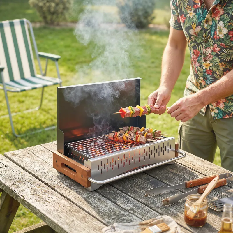 Barbacoa de Carbón Plegable Barbacoa Portátil 50,5x34x33 cm con Bandeja de Carbón Extraíble para Camping Picnic ... - Ogal.Es