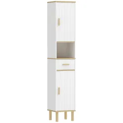 Columna de Baño Estrecha con Estantes Ajustables Cajón Compartimento Abierto 31,5x29,7x171,5 cm Blanco - Ogal.Es