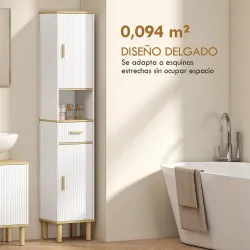 Columna de Baño Estrecha con Estantes Ajustables Cajón Compartimento Abierto 31,5x29,7x171,5 cm Blanco - Ogal.Es