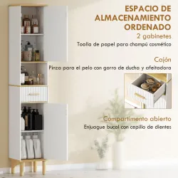 Columna de Baño Estrecha con Estantes Ajustables Cajón Compartimento Abierto 31,5x29,7x171,5 cm Blanco - Ogal.Es