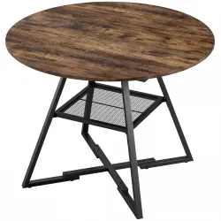 Mesa de Comedor Redonda para 4 Personas con Estante Marco Metálico para Sala de Estar Ø100x76 cm Marrón Rústico - Ogal.Es