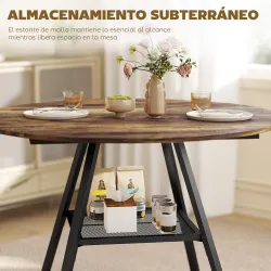 Mesa de Comedor Redonda para 4 Personas con Estante Marco Metálico para Sala de Estar Ø100x76 cm Marrón Rústico - Ogal.Es