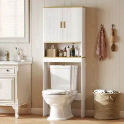 Estantería para Baño sobre Inodoro de 3 Niveles con Estante Abierto 2 Puertas y Estante Ajustable 64x20x170,5 cm... - Ogal.Es
