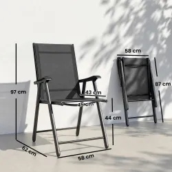 Conjunto de 4 Sillas de Jardín Exterior Plegables con Respaldo Alto y Reposabrazos para Terraza Playa 58x62x97 c... - Ogal.Es