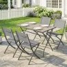 Conjunto de Mesa y Sillas Jardín de 5 Piezas Muebles de Jardín Exterior con 4 Sillas Plegables y Mesa Plegable Gris - Ogal.Es