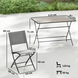 Conjunto de Mesa y Sillas Jardín de 5 Piezas Muebles de Jardín Exterior con 4 Sillas Plegables y Mesa Plegable Gris - Ogal.Es
