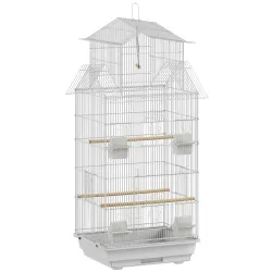 Jaula para Pájaros de Acero con Comederos Perchas Columpio y Bandeja Extraíble 50,5x41x104 cm Blanco - Ogal.Es