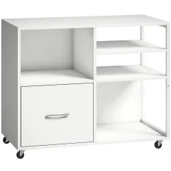 Mueble para Impresora con Ruedas Mesa para Impresora con Estantes Abiertos y Cajón para Documentos Tamaño A4 Blanco - Ogal.Es