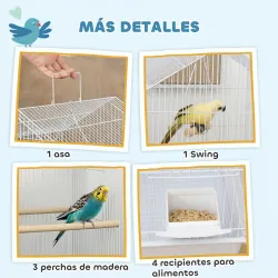 Jaula para Pájaros de Acero con Comederos Perchas Columpio y Bandeja Extraíble 50,5x41x104 cm Blanco - Ogal.Es
