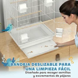 Jaula para Pájaros de Acero con Comederos Perchas Columpio y Bandeja Extraíble 50,5x41x104 cm Blanco - Ogal.Es