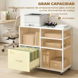 Mueble para Impresora con Ruedas Mesa para Impresora con Estantes Abiertos y Cajón para Documentos Tamaño A4 Blanco - Ogal.Es
