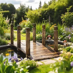 Puente de Jardín de Madera 1,51 m Puente Decorativo para Estanques Rústico con Barandillas de Seguridad Carbonizado - Ogal.Es