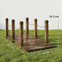Puente de Jardín de Madera 1,51 m Puente Decorativo para Estanques Rústico con Barandillas de Seguridad Carbonizado - Ogal.Es