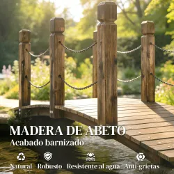 Puente de Jardín de Madera 1,51 m Puente Decorativo para Estanques Rústico con Barandillas de Seguridad Carbonizado - Ogal.Es