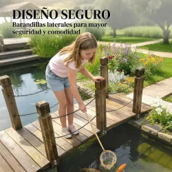 Puente de Jardín de Madera 1,51 m Puente Decorativo para Estanques Rústico con Barandillas de Seguridad Carbonizado - Ogal.Es