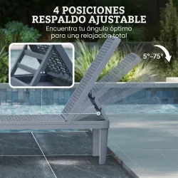 Tumbona Reclinable de Jardín Exterior con Respaldo Ajustable en 4 Posiciones y Marco de PP 191x55x35,5 cm Gris O... - Ogal.Es