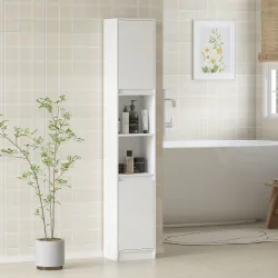 Columna de Baño Estrecha con 2 Puertas y 2 Estantes Abiertos para Espacios Pequeños 30x24x170 cm Blanco - Ogal.Es