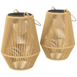 Set de 2 Farolas Solares Exterior Linternas Jardín de Ratán Colgantes con Encendido y Apagado Automático IP44 Ma... - Ogal.Es