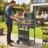 Barbacoa de Gas BBQ Gas con 2 Quemadores 5 kW Termómetro Mesas Laterales Estante Rejilla Calentadora 2 Ruedas Negro - Ogal.Es