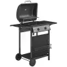 Barbacoa de Gas BBQ Gas con 2 Quemadores 5 kW Termómetro Mesas Laterales Estante Rejilla Calentadora 2 Ruedas Negro - Ogal.Es