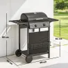 Barbacoa de Gas BBQ Gas con 2 Quemadores 5 kW Termómetro Mesas Laterales Estante Rejilla Calentadora 2 Ruedas Negro - Ogal.Es