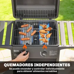 Barbacoa de Gas BBQ Gas con 2 Quemadores 5 kW Termómetro Mesas Laterales Estante Rejilla Calentadora 2 Ruedas Negro - Ogal.Es