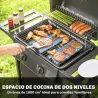 Barbacoa de Gas BBQ Gas con 2 Quemadores 5 kW Termómetro Mesas Laterales Estante Rejilla Calentadora 2 Ruedas Negro - Ogal.Es