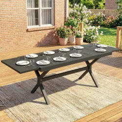 Mesa de Comedor Exterior Extensible 154/214 cm para 8-10 Personas de Aluminio Acero con Tapa Imitación Madera Gris - Ogal.Es