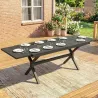 Mesa de Comedor Exterior Extensible 154/214 cm para 8-10 Personas de Aluminio Acero con Tapa Imitación Madera Gris - Ogal.Es