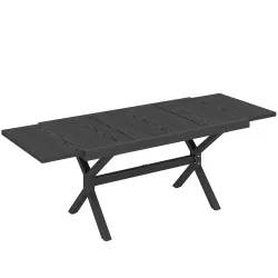 Mesa de Comedor Exterior Extensible 154/214 cm para 8-10 Personas de Aluminio Acero con Tapa Imitación Madera Gris - Ogal.Es