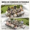 Mesa de Comedor Exterior Extensible 154/214 cm para 8-10 Personas de Aluminio Acero con Tapa Imitación Madera Gris - Ogal.Es