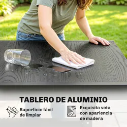 Mesa de Comedor Exterior Extensible 154/214 cm para 8-10 Personas de Aluminio Acero con Tapa Imitación Madera Gris - Ogal.Es