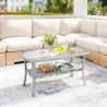 Mesa de Jardín Exterior Rectangular de Ratán con Estante Tablero de Vidrio Templado con Ondas 90x50x45 cm Gris O... - Ogal.Es