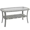 Mesa de Jardín Exterior Rectangular de Ratán con Estante Tablero de Vidrio Templado con Ondas 90x50x45 cm Gris O... - Ogal.Es