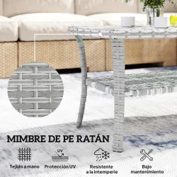 Mesa de Jardín Exterior Rectangular de Ratán con Estante Tablero de Vidrio Templado con Ondas 90x50x45 cm Gris O... - Ogal.Es