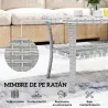 Mesa de Jardín Exterior Rectangular de Ratán con Estante Tablero de Vidrio Templado con Ondas 90x50x45 cm Gris O... - Ogal.Es